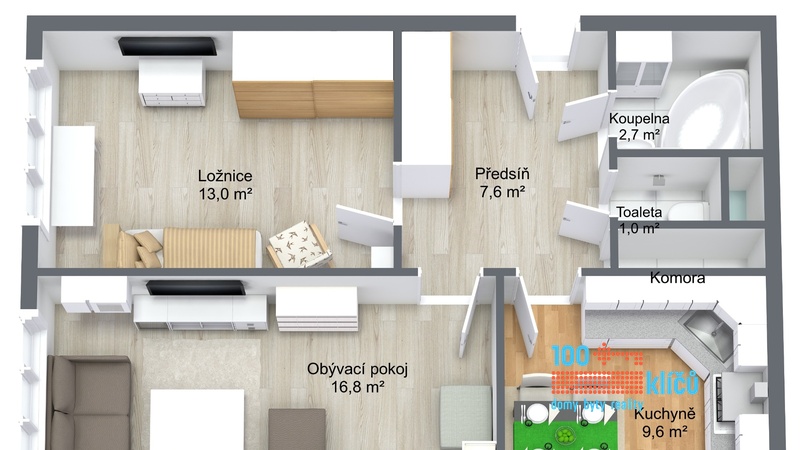 Varenská 2+1 - 1. Floor - 3D Floor Plan