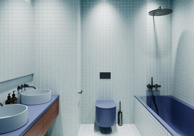 5_Prodej rodinného domu projekt Lario_modra koupelna