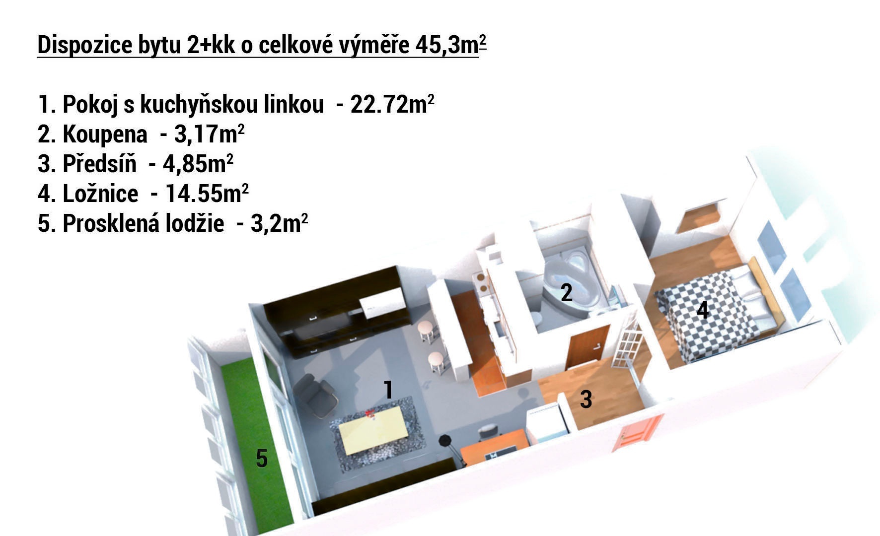 Prodej zrekonstruovaného bytu 2+kk, 45,3m² s prosklenou lodžií 3,2 m2 - Praha - Hlubočepy
