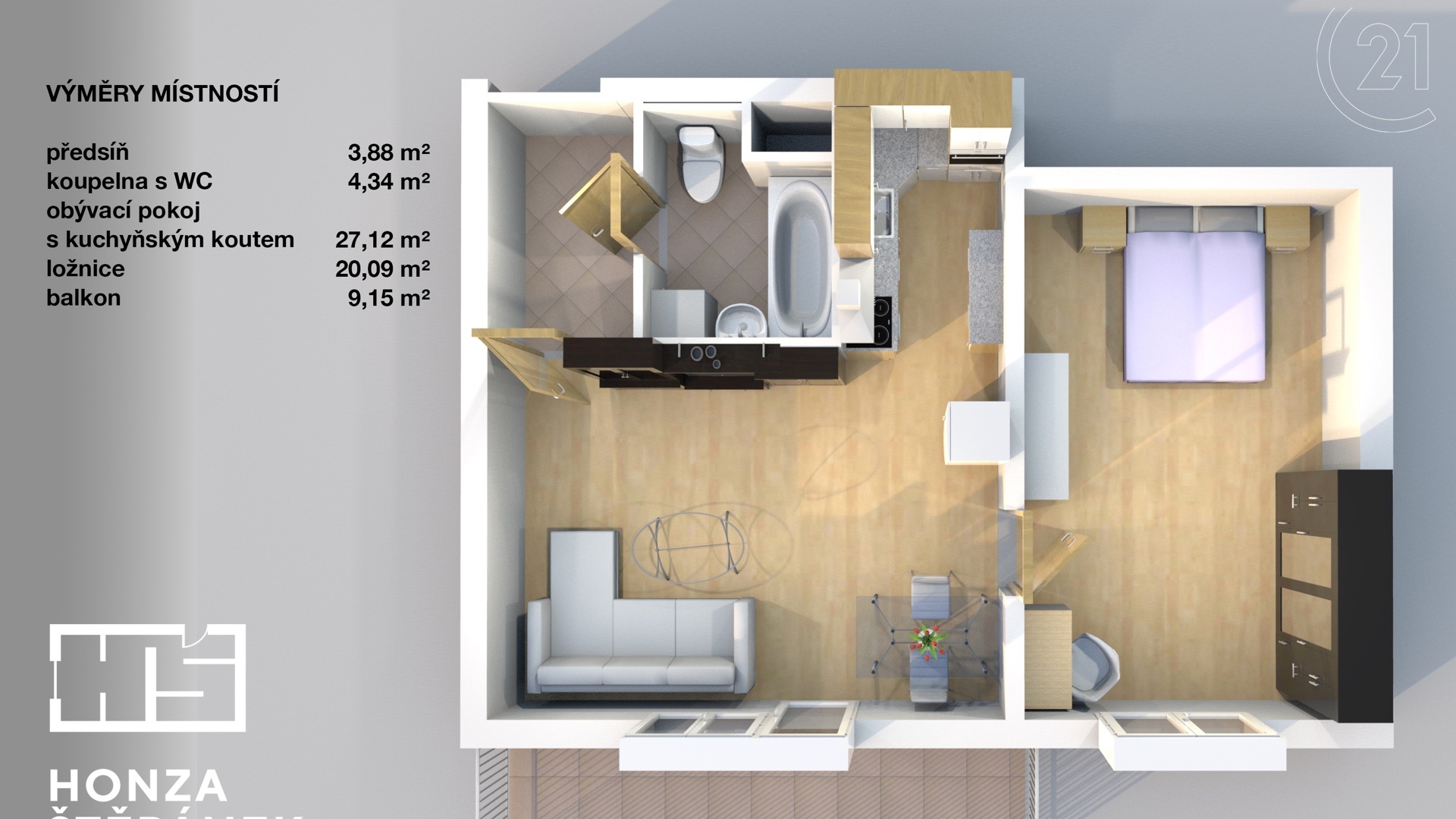 Prodej bytu 2+kk, 55m², balkon, garážové stání, sklep, Praha - Vinoř