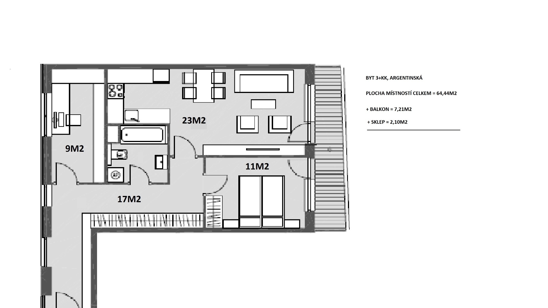 Pronájem bytu 3+kk s lodžií, 76m² - Praha - Holešovice