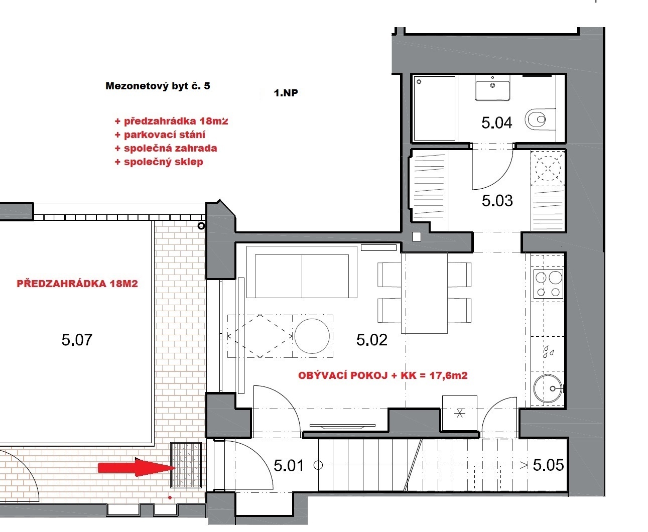 Pronájem mezonetového bytu 2+kk s předzahrádkou, 57 m², Praha - Horní Počernice