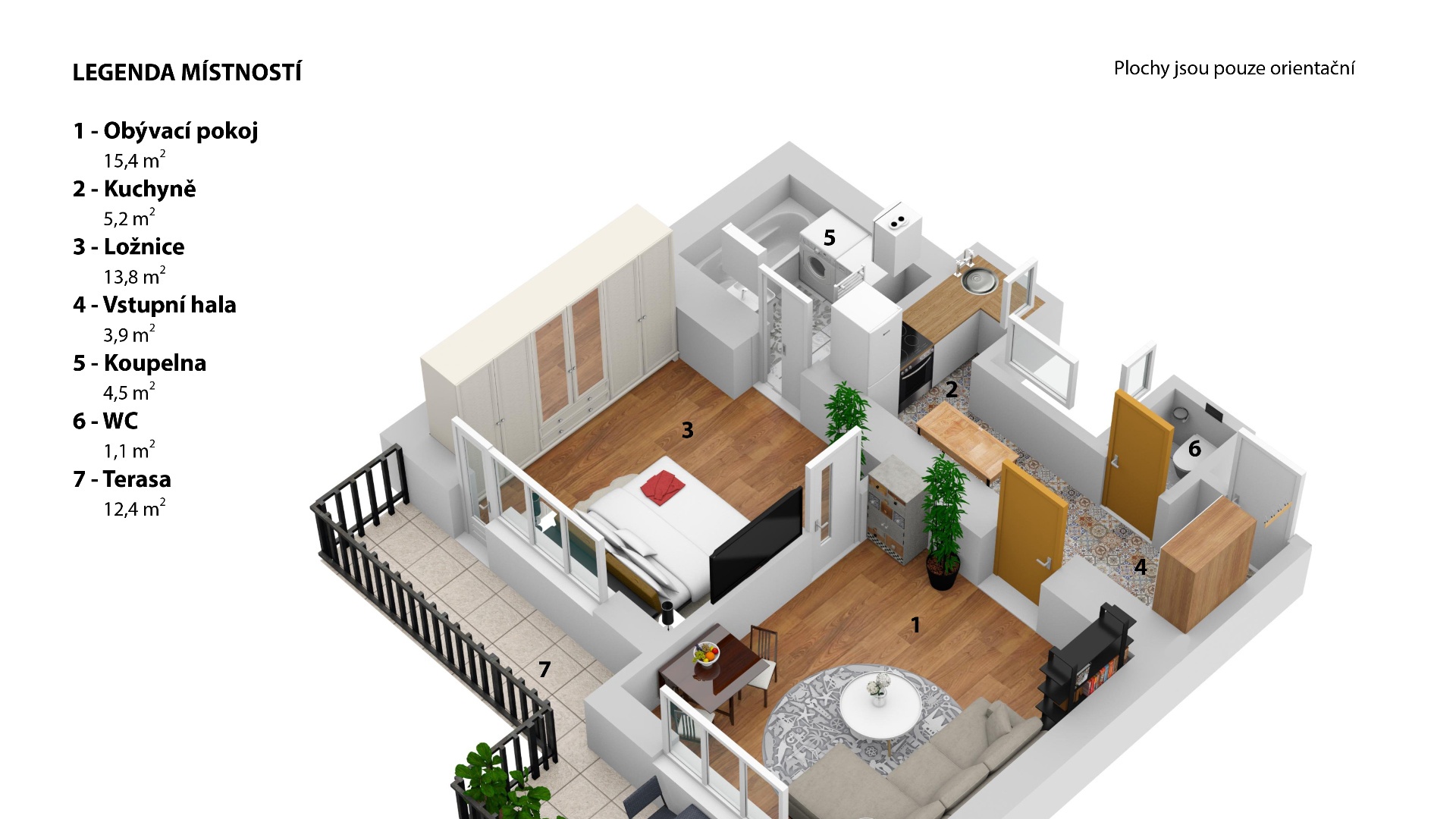 Pronájem bytu 2+1 (44 m²) s terasou (12 m²) - Praha 10 - Strašnice