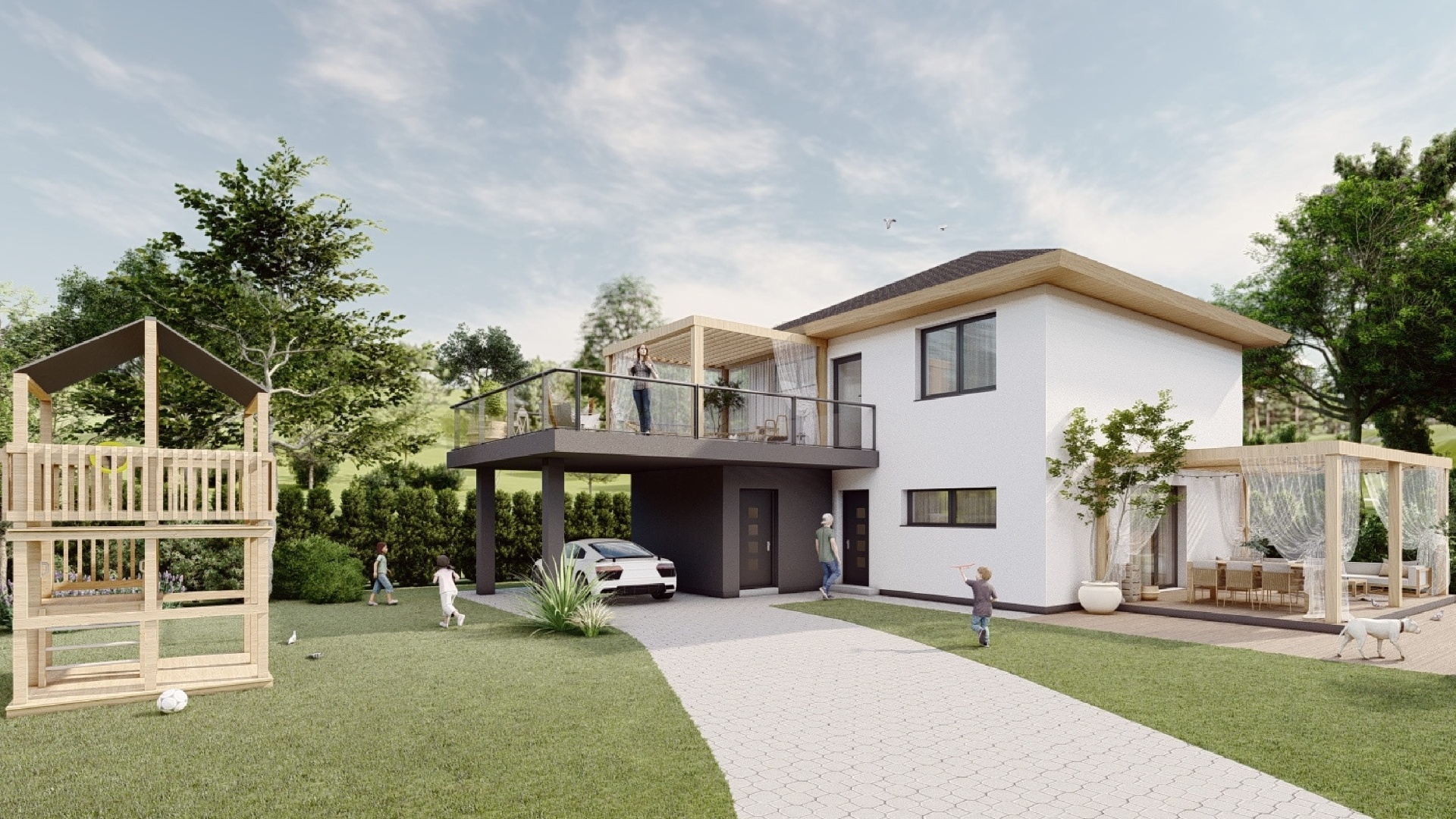 Novostavba patrového rodinného domu 4+1, s terasou, balkonem a stáním pro auto v Milíkově