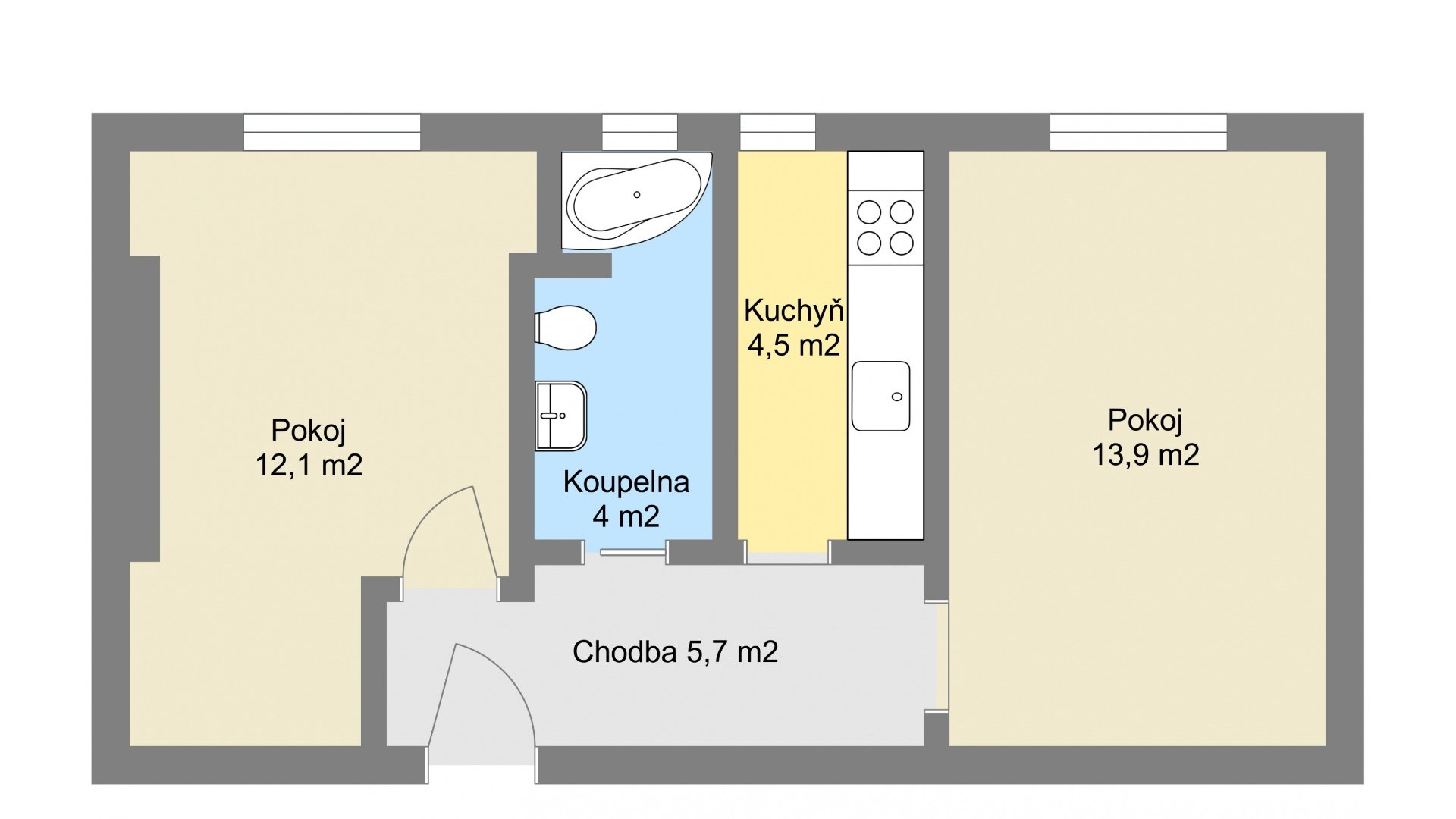 Pronájem bytu 2+1 se sklepem,  42 m², Milovice, ulice Mírová