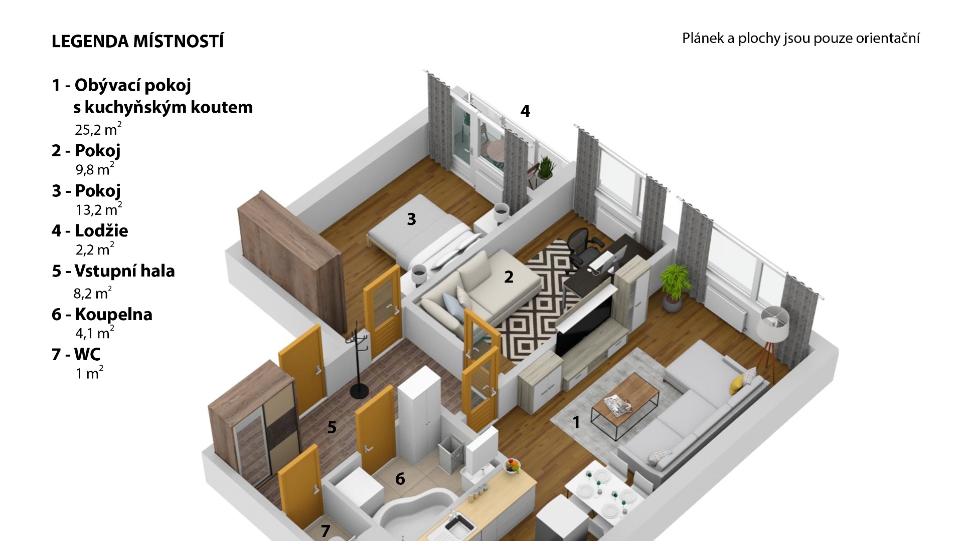 Pronájem  bytu 3+kk, 67 m² s prosklenou lodžií