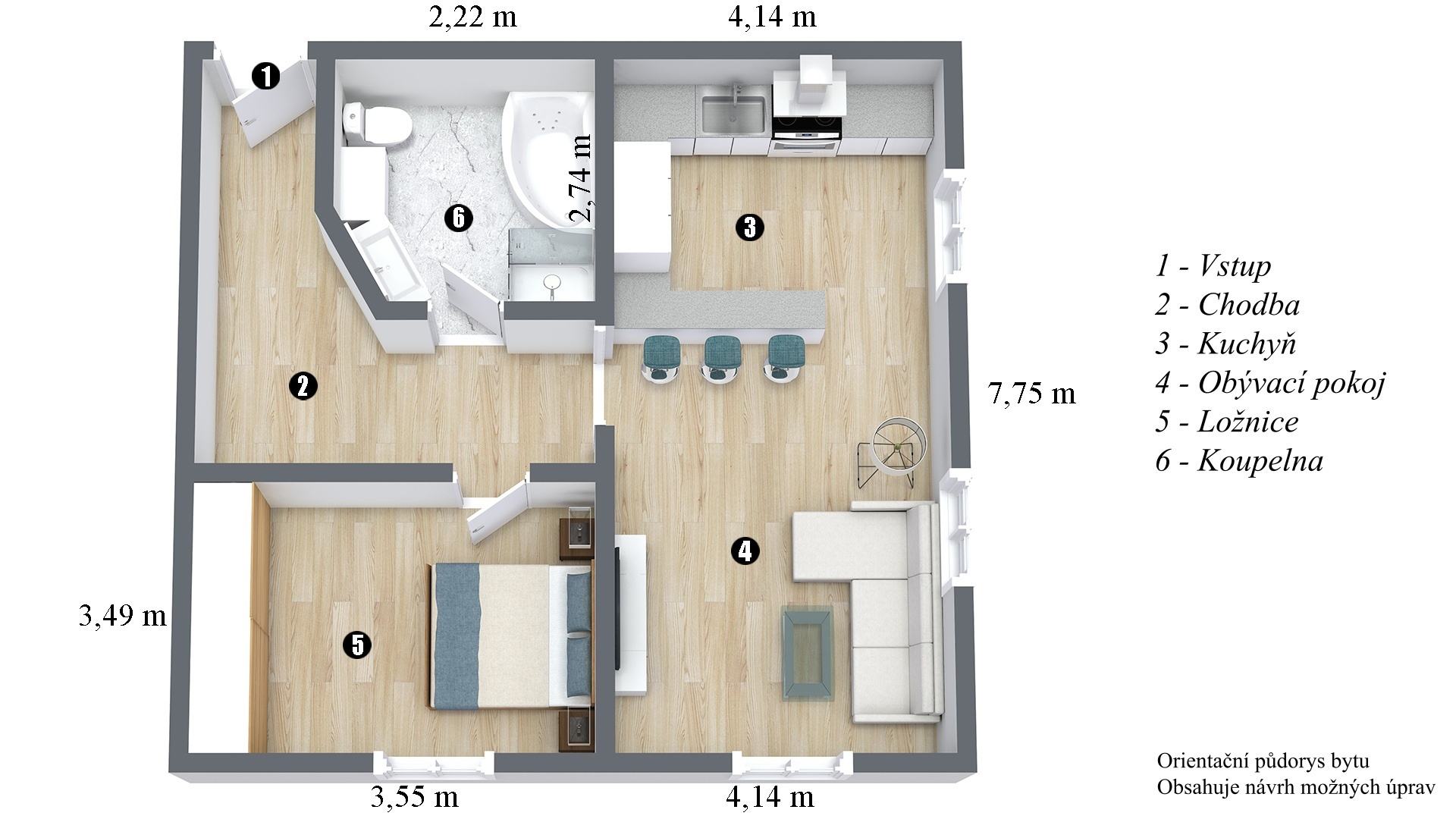 Prodej kompletně zařízeného investičního bytu 2+kk v OV 57 m²
