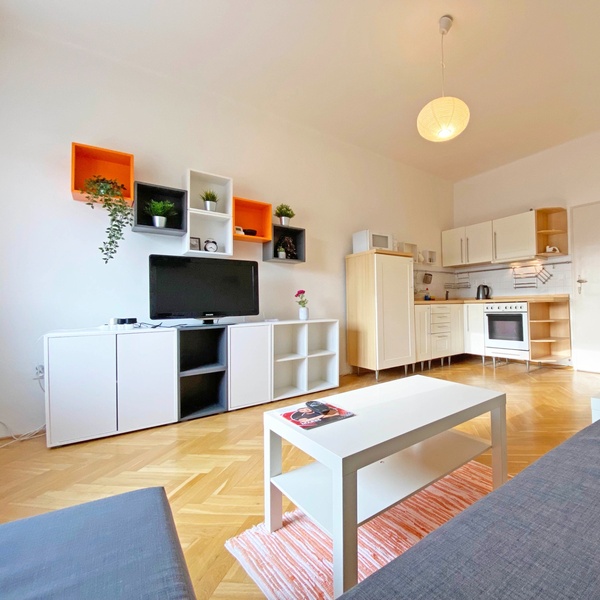 Pronájem zařízeného rekonstruovaného bytu 2+kk, 44 m² - Praha - Smíchov, 2 stanice od Anděla