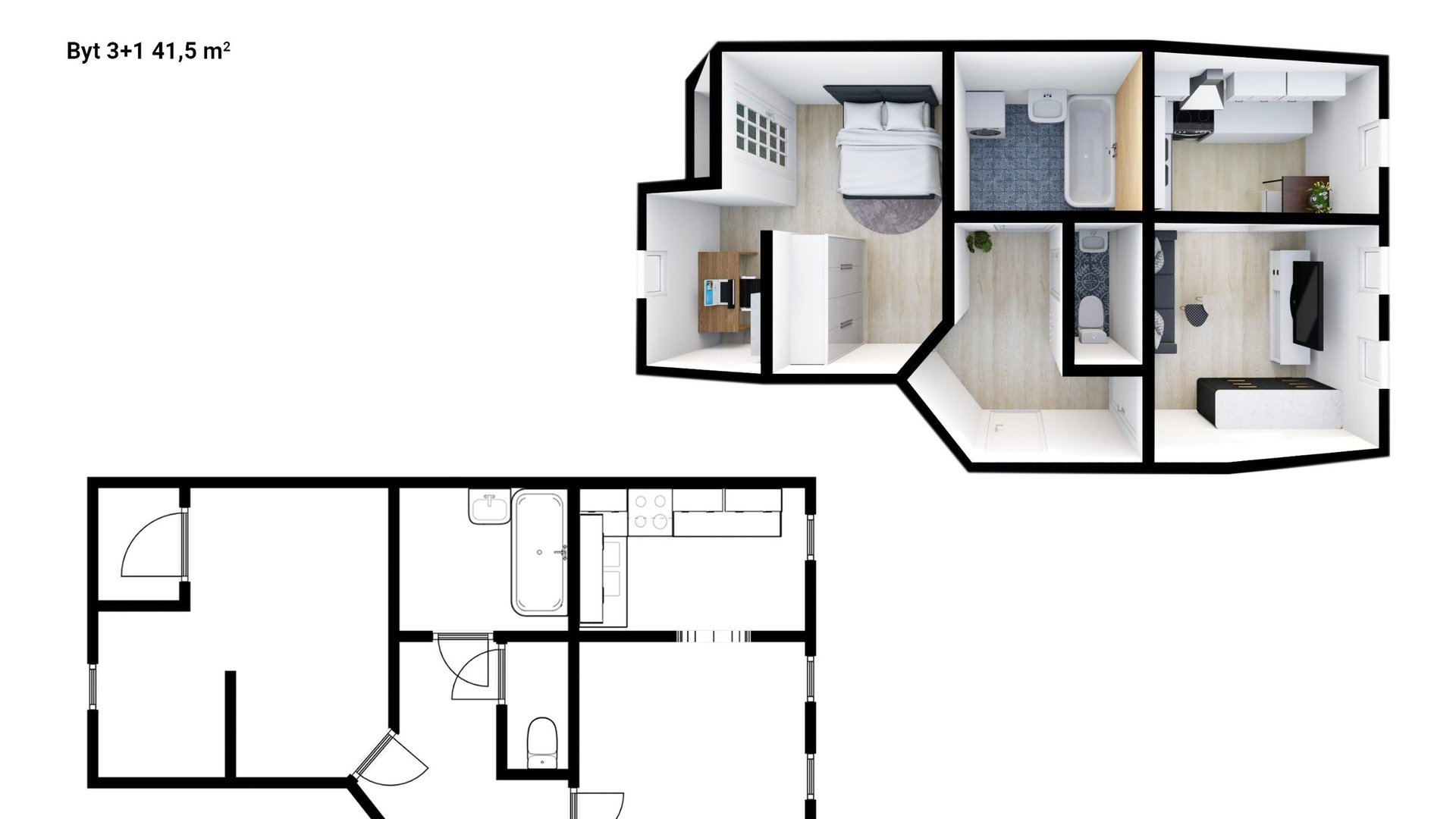 Pronájem bytu 2+1, 42 m² v Hrádku nad Nisou