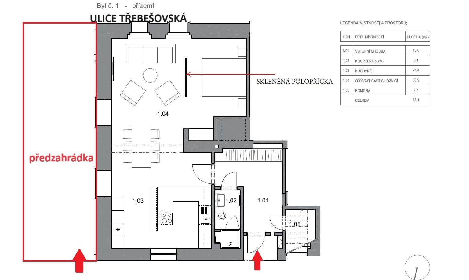 Pronájem stylového bytu 2+kk s předzahrádkou, 68m², Praha - Horní Počernice
