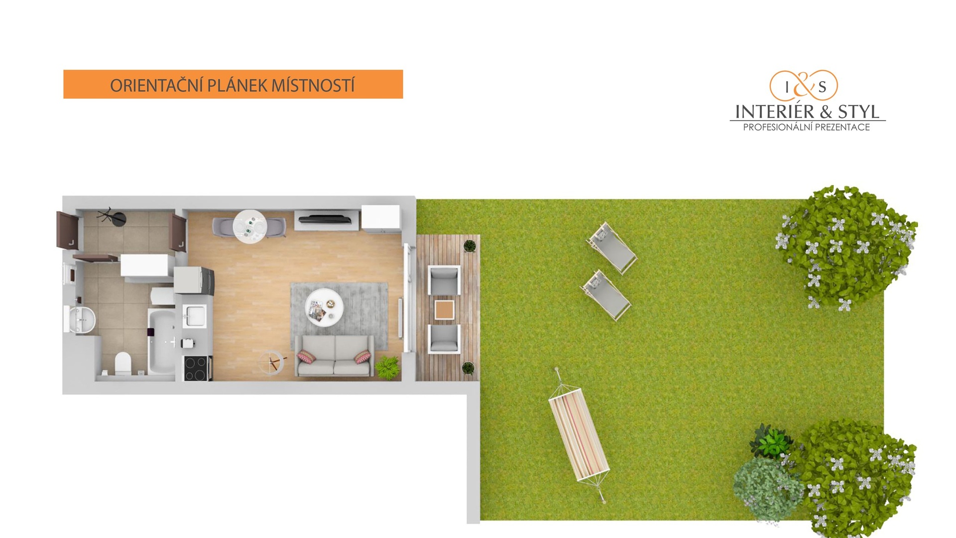 Pronájem bytu 1+kk se zahradou (30 m² + 80 m²) - Hostivice