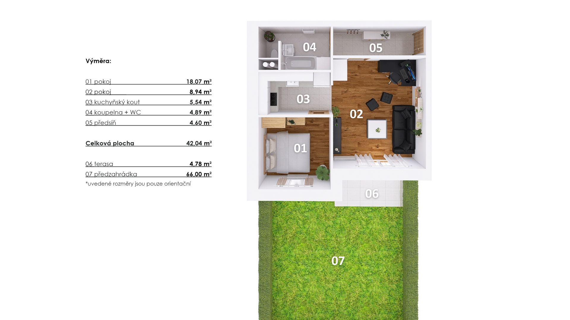 Prodej bytu 2+kk s terasou a předzahrádkou, 42 m², předzahrádka 66 m² - Vestec, Praha - západ