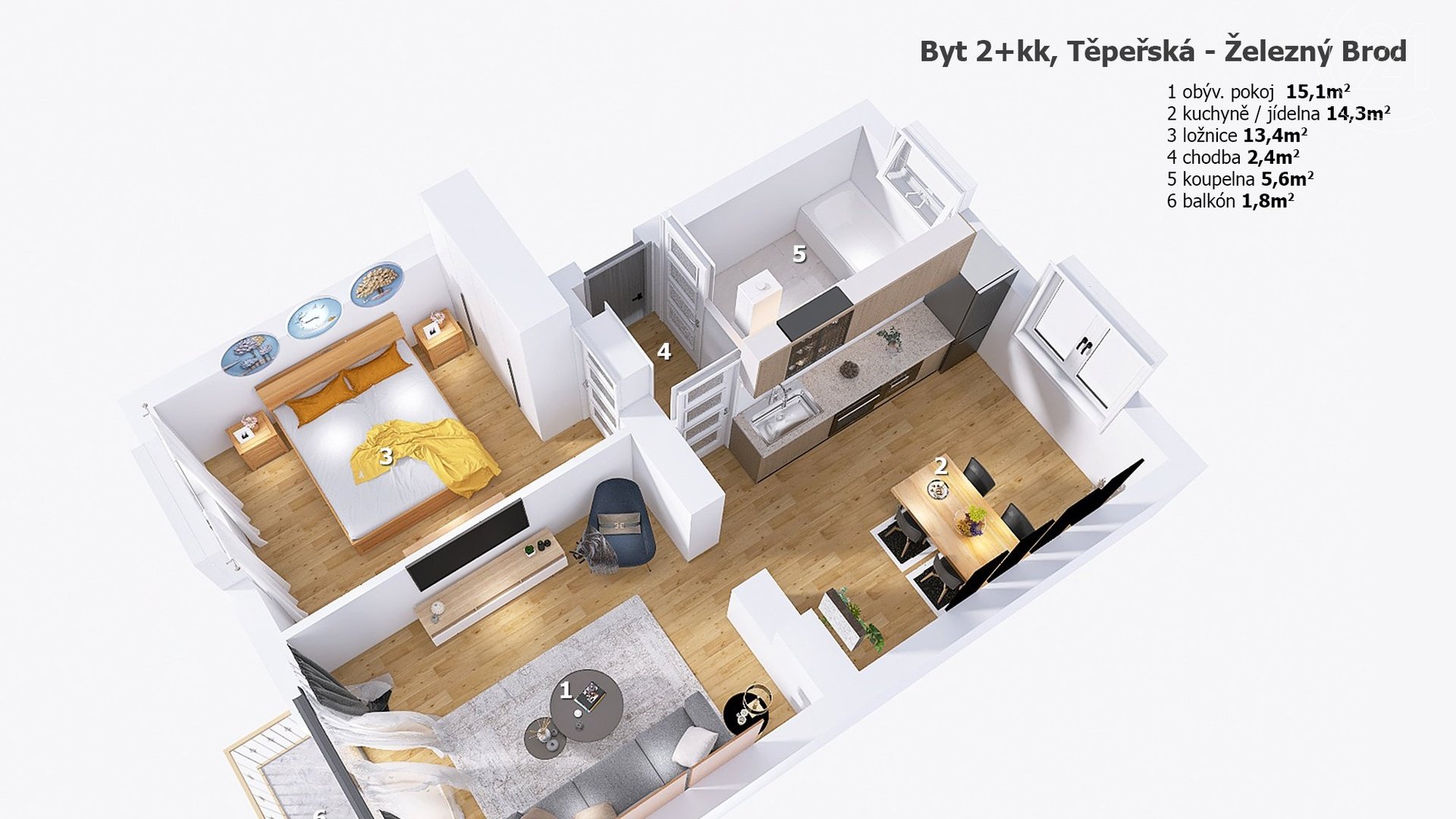 Prodej bytu 2+kk  50,8 m² - Železný Brod