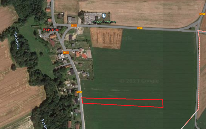Prodej stavebního pozemku 8958m2, obec Pazderna.