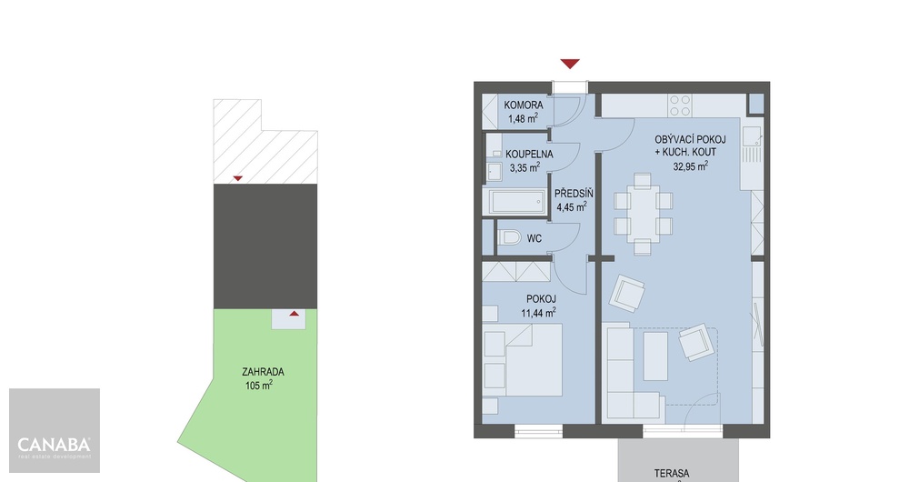 Prodej bytu 2+kk 54,8 m2, pozemek 105 m2