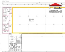 2. patro, sklad 788m2 + kanceláře 105m2