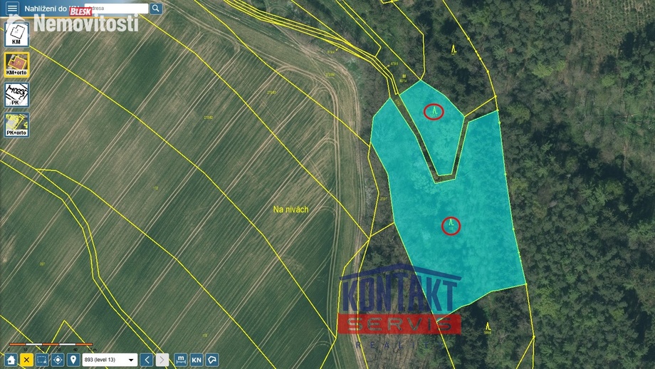 Prodej lesa 23 812 m², Bečice