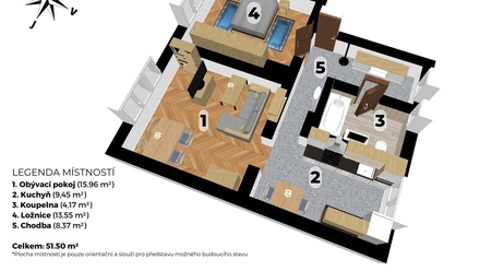 Pronájem bytu 2+1 52 m², Teplice