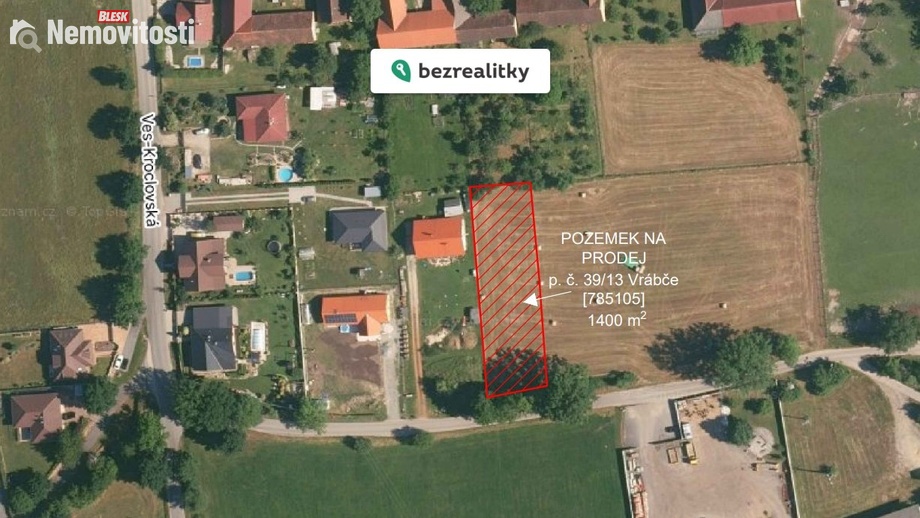 Prodej stavebního pozemku 1 400 m², Vrábče