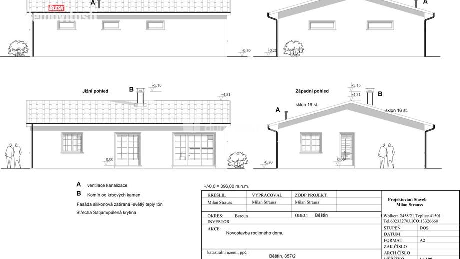 Prodej stavebního pozemku 1 190 m², Běštín
