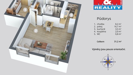 Prodej bytu 1+kk 35 m², Chlumec