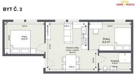 Pronájem bytu 3+kk 44 m², Chrášťany