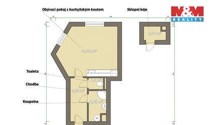 Pronájem bytu 1+kk 34 m², Nýřany