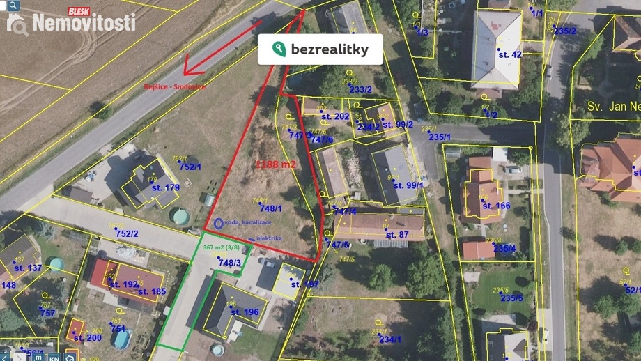Prodej stavebního pozemku 1 188 m², Smilovice - Rejšice