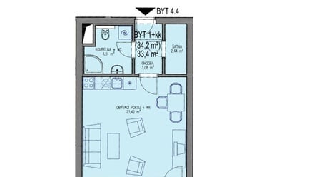 Pronájem bytu 1+kk 34 m², Bystrc