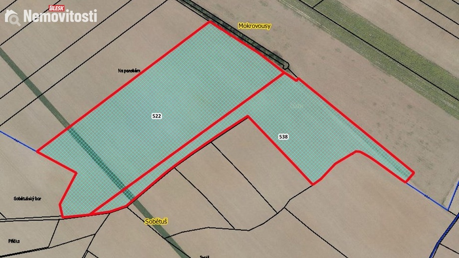 Prodej pole 46 821 m², Mokrovousy