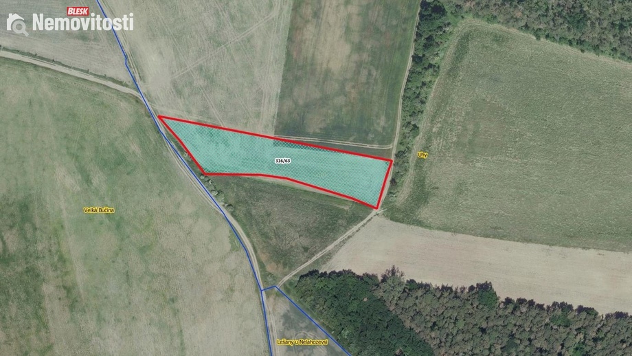 Prodej pole 4 613 m², Uhy