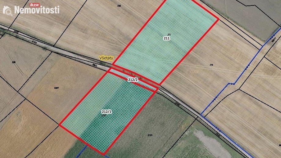 Prodej pole 4 469 m², Všetaty