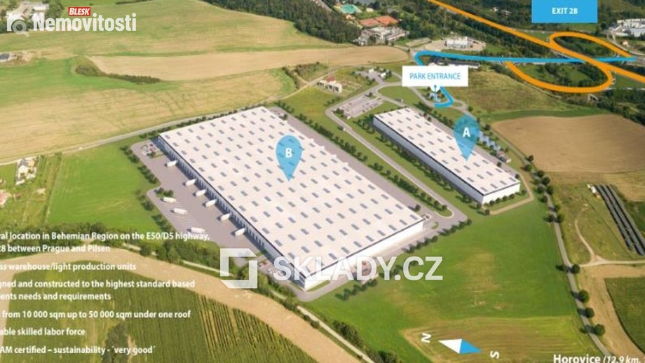 Pronájem skladu 12 000 m², Zdice