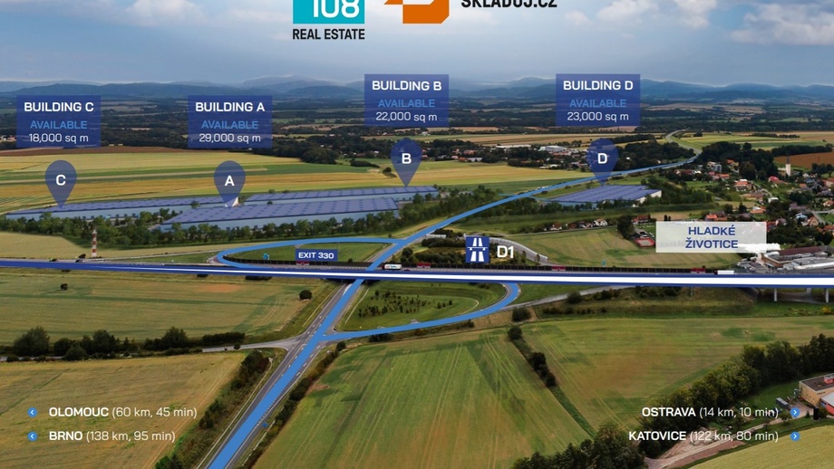 Pronájem sklady, 3 500 m² - Hladké Životice