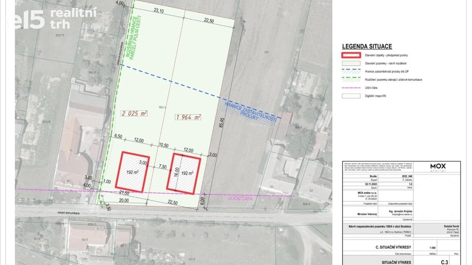 Prodej stavebního pozemku 2 025 m², Studnice