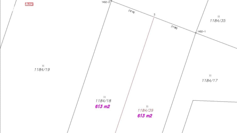 Prodej stavebního pozemku 613 m², Bystřany