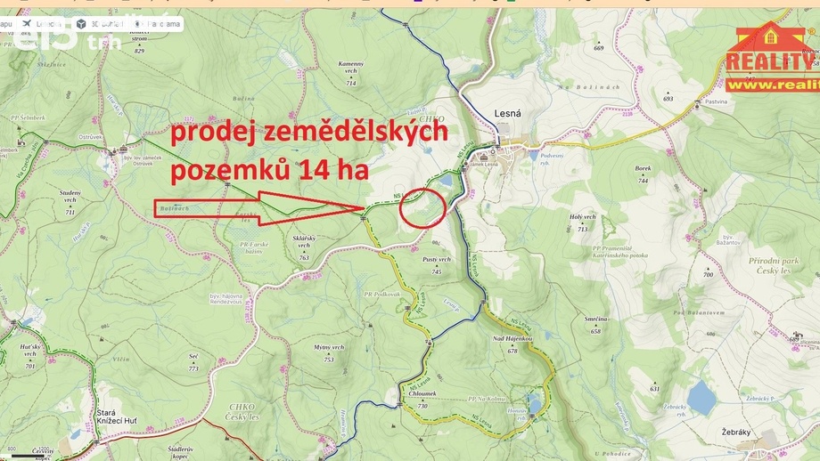 Prodej zemědělská půda, 140 755 m² - Lesná
