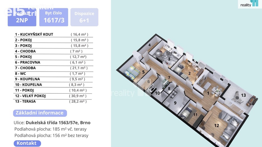 Pronájem byty 6 a více pokojů, 156 m² - Brno - Husovice