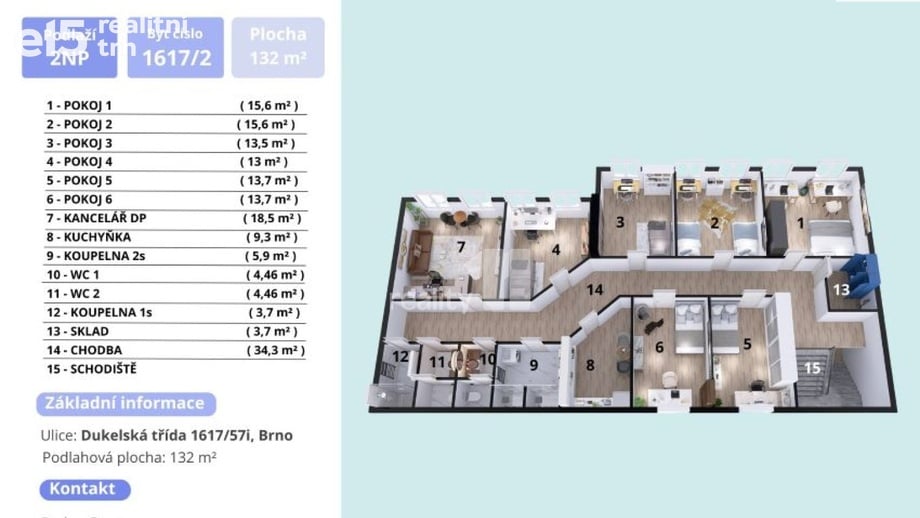 Pronájem atypického bytu 132 m², Brno