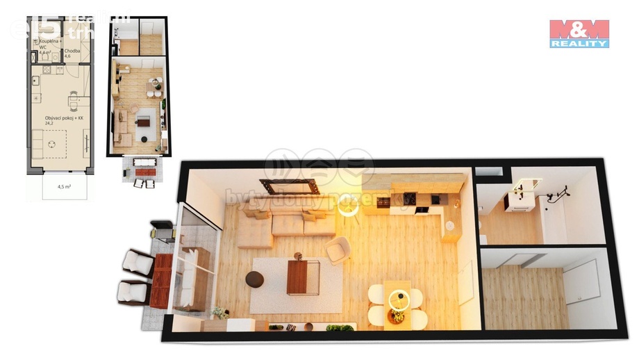 Prodej byty 1+kk, 34 m² - Slaný