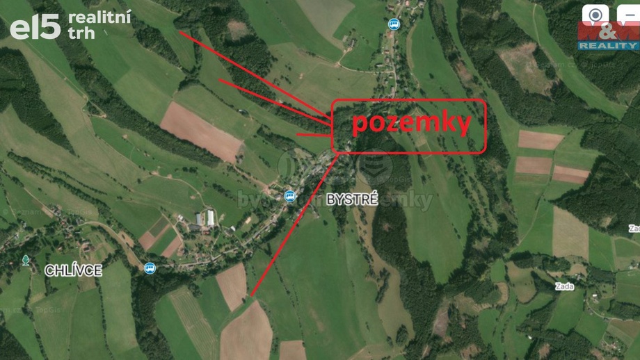 Prodej pozemky - trvalý travní porost, 121 606 m² - Stárkov - Bystré