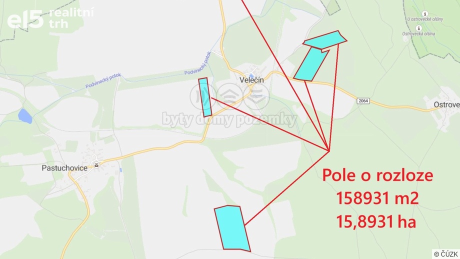 Prodej zemědělská půda, 158 931 m² - Velečín