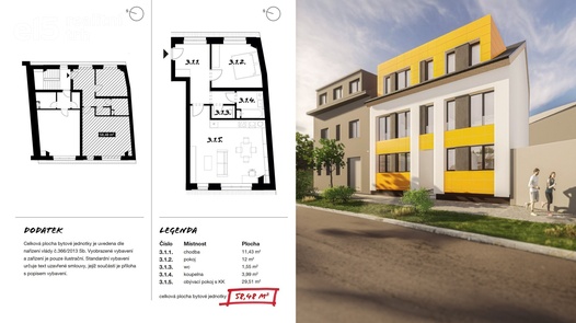 Prodej novostavby bytu 2+kk, ulice Charbulova, Brno - Černovice, možnost parkování