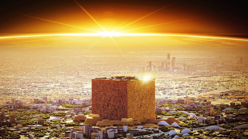 V Saúdské Arábii staví největší mrakodrap Mukaab. Bude 20krát větší než Empire State Building