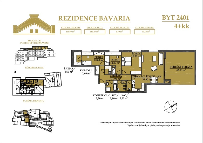 Prodej bytu 4+kk s velkou terasou, 163 m² Rezidence Bavaria