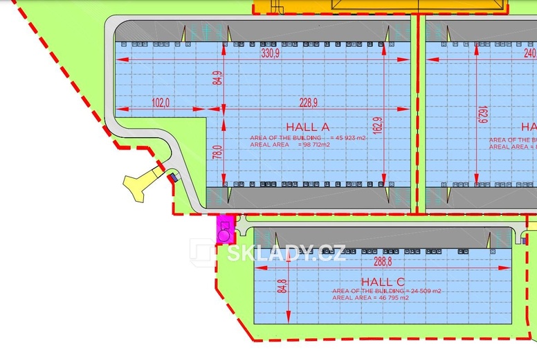 layout - rozměry hal